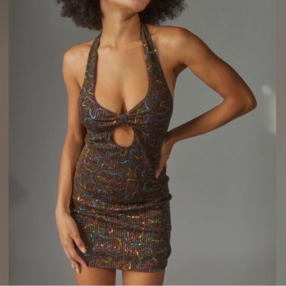 Urban Outfitters Gemma Sparkly Sequin Mini Bodycon Dress Size Medium